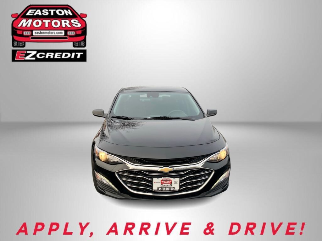 Front view of a black car with Easton Motors logo in the top-left and the slogan 'APPLY, ARRIVE & DRIVE!' at the bottom