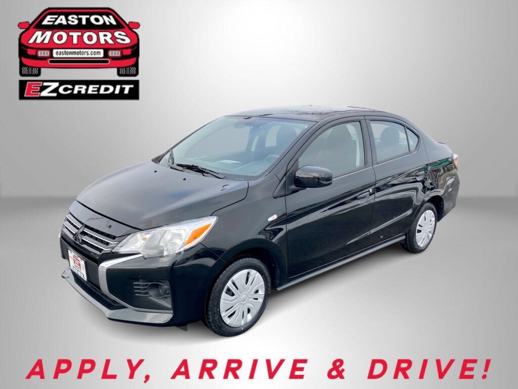 Black sedan angled in a studio setting with Easton Motors logo and the text 'APPLY, ARRIVE & DRIVE!' at the bottom