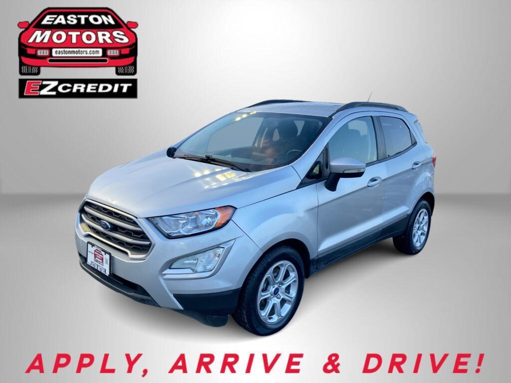 Blue SUV with Easton Motors EZCredit logo on gray background; text 'APPLY, ARRIVE & DRIVE!' visible at bottom.