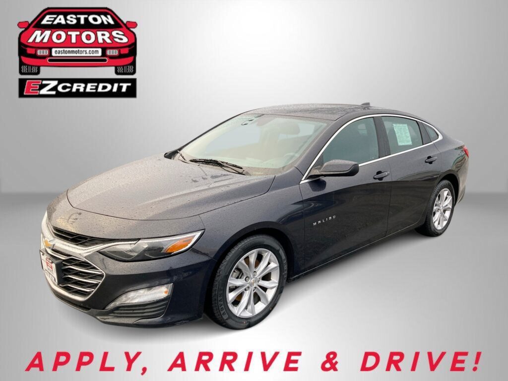 Red car with EZ Credit logo in top-left, advertising Easton Motors and financing; bottom shows 'APPLY, ARRIVE & DRIVE!'