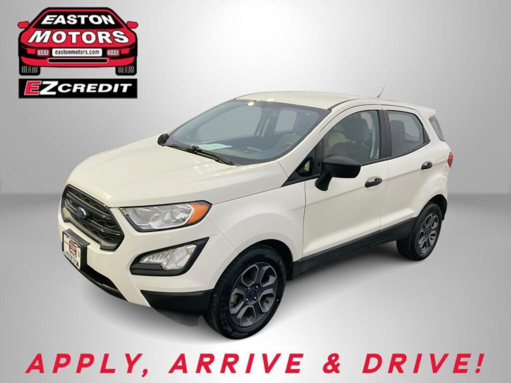 Promotional image of a white SUV with the Easton Motors EZ Credit logo on a gray backdrop and the slogan 'APPLY, ARRIVE & DRIVE!' at the bottom.