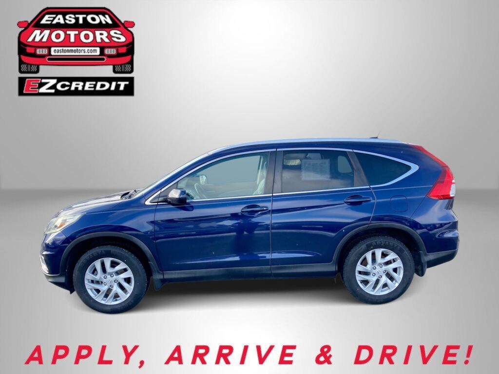 Blue SUV displayed against a gray backdrop with Easton Motors logo in the top left and 'APPLY, ARRIVE & DRIVE!' text below.