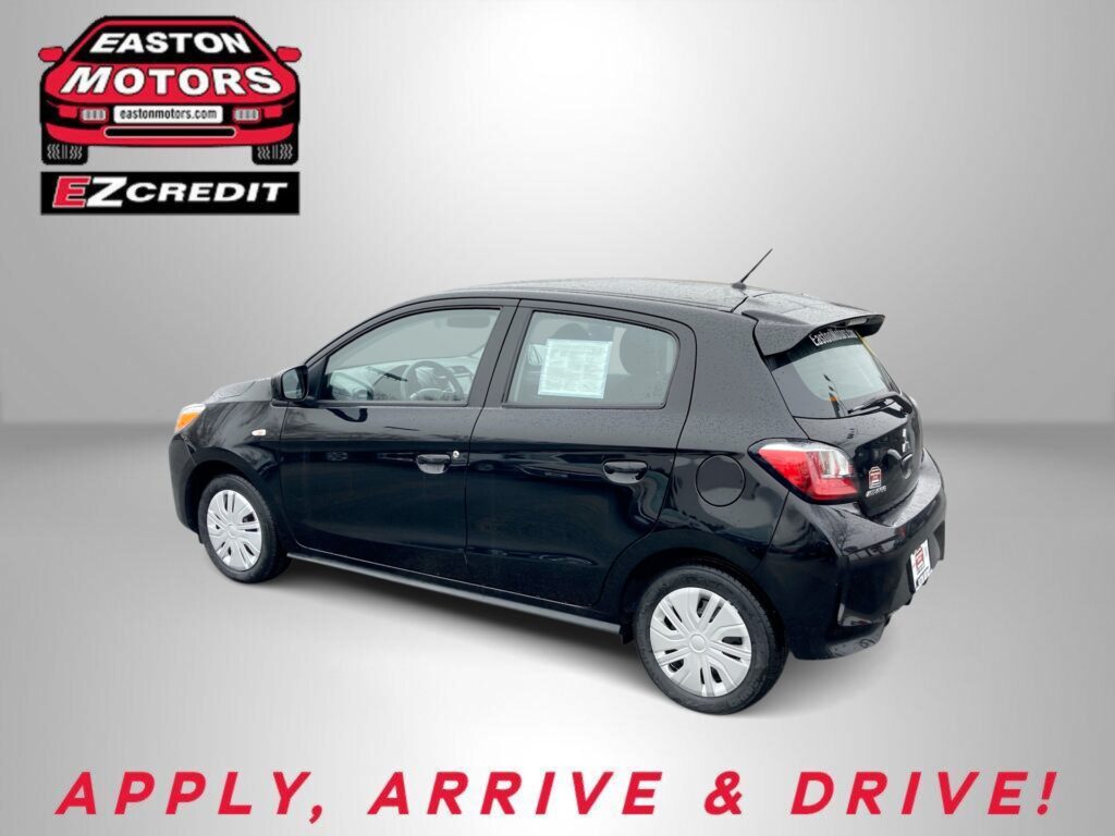 Promo image for Easton Motors EZ Credit showing a black car with their logo in the top-left and the caption 'APPLY, ARRIVE & DRIVE!' in red at the bottom on a gray background.]