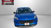 Blue Ford car viewed from the front in a studio setting, with an Easton Motors logo in the top-left and the slogan 'APPLY, ARRIVE & DRIVE!' at the bottom.