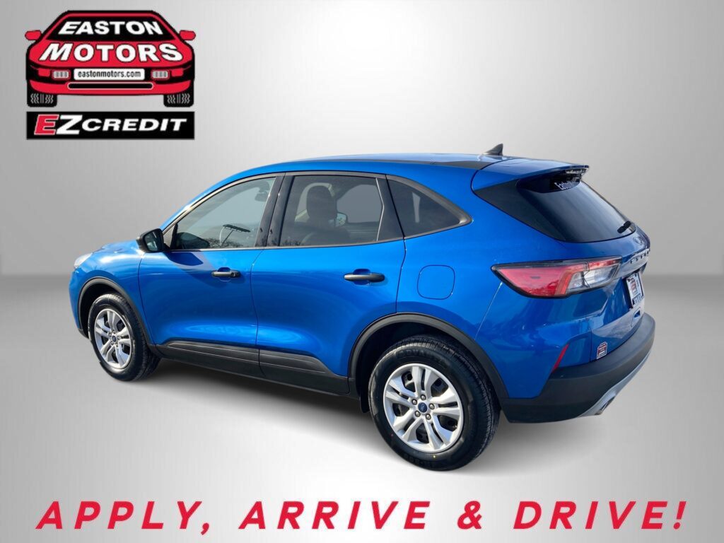 Blue SUV on a gray background with Easton Motors EZCredit logo and the slogan 'Apply, Arrive & Drive!'