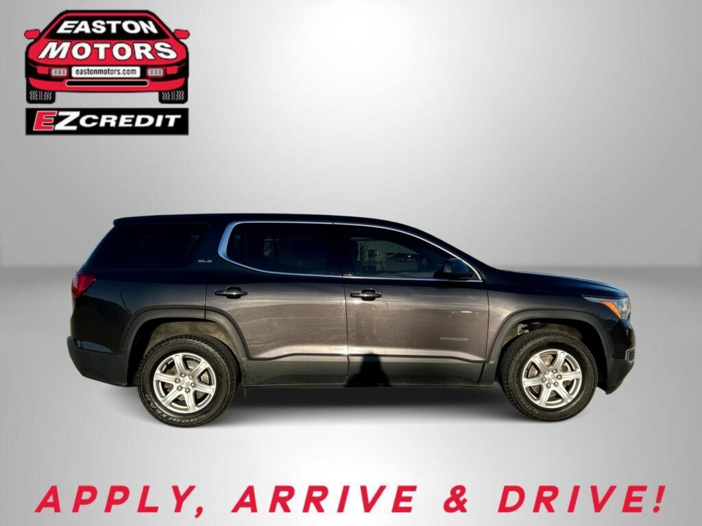 Side view of a dark gray SUV with an Easton Motors logo in the top left and the text 'APPLY, ARRIVE & DRIVE!' at the bottom.