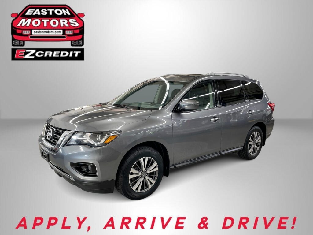 Silver SUV viewed from the front-right in a studio setting with Easton Motors EZ Credit logo in the top-left and the text 'APPLY, ARRIVE & DRIVE!' beneath it