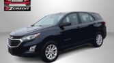 Black Chevrolet Equinox SUV in a dealership ad with Easton Motors EZCredit logo in the top-left and the slogan 'APPLY, ARRIVE & DRIVE' at the bottom.
