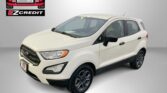 White SUV shown at a dealership with Easton Motors EZ Credit logo on the left and the slogan 'APPLY, ARRIVE & DRIVE!' at the bottom. 滿