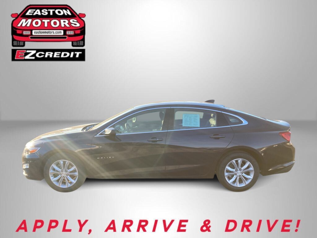 Red car on a gray gradient background with EZCredit logo top left and the slogan "APPLY, ARRIVE & DRIVE!" partially visible bottom text