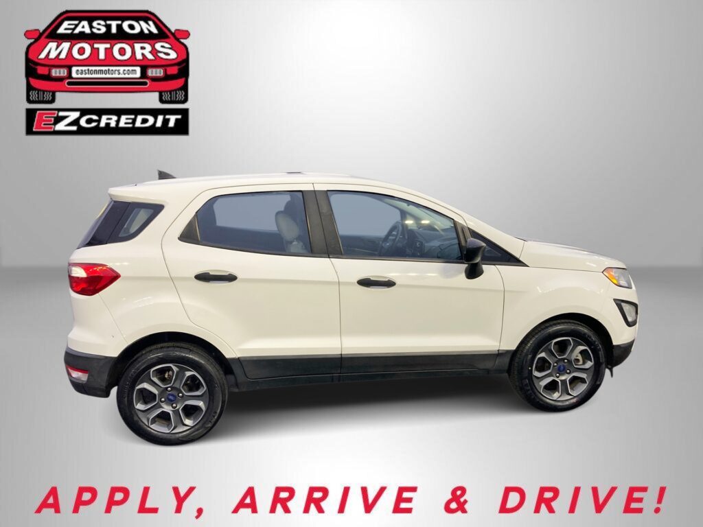 White SUV shown in profile with Easton Motors and EZ Credit logos in the top-left corner, and red promotional text at the bottom reading 'APPLY, ARRIVE & DRIVE!'